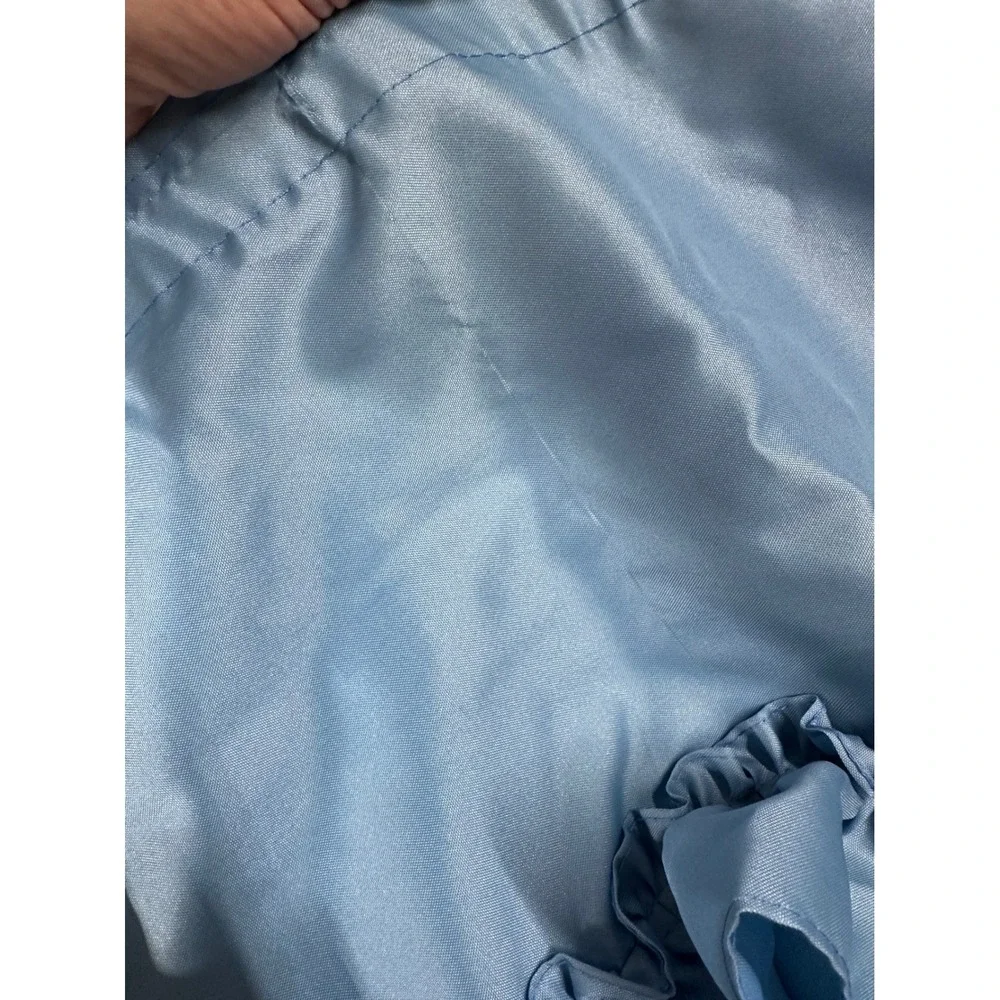 Vtg Blue Ruffled Double Swag Shower Curtain with Tiebacks Valance 67